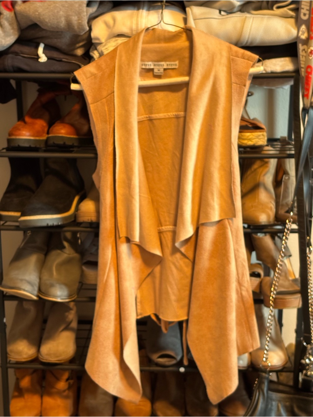 HYFVE Tan Faux Suede Draped Open Vest